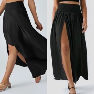 Halara Skirt Womens Large Black Breezeful Maxi High Waisted Ruffle 2 in 1 Flowy